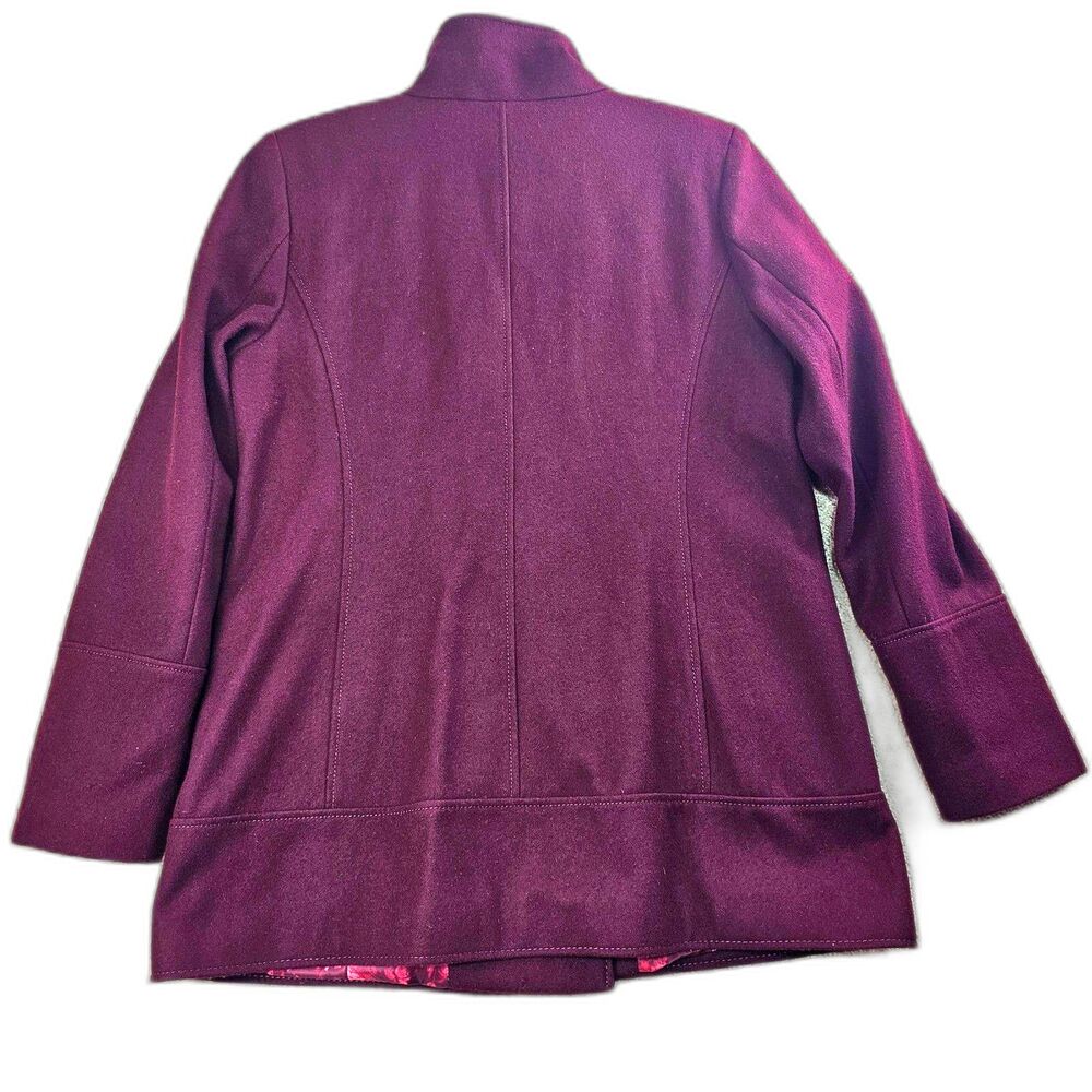 Guess LA Vintage Wool-Blend Moto-Style Gold Zip Detail Coat Wine Women's Large - Picture 2 of 12
